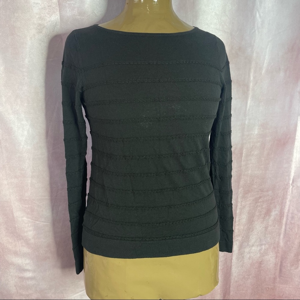 LOFT Black Lightweight Sweater With Textured Stripes Size Medium